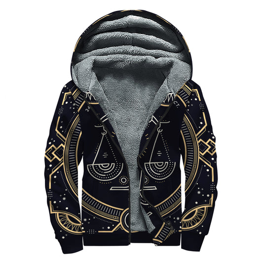 Vintage Libra Zodiac Sign Print Sherpa Lined Zip Up Hoodie