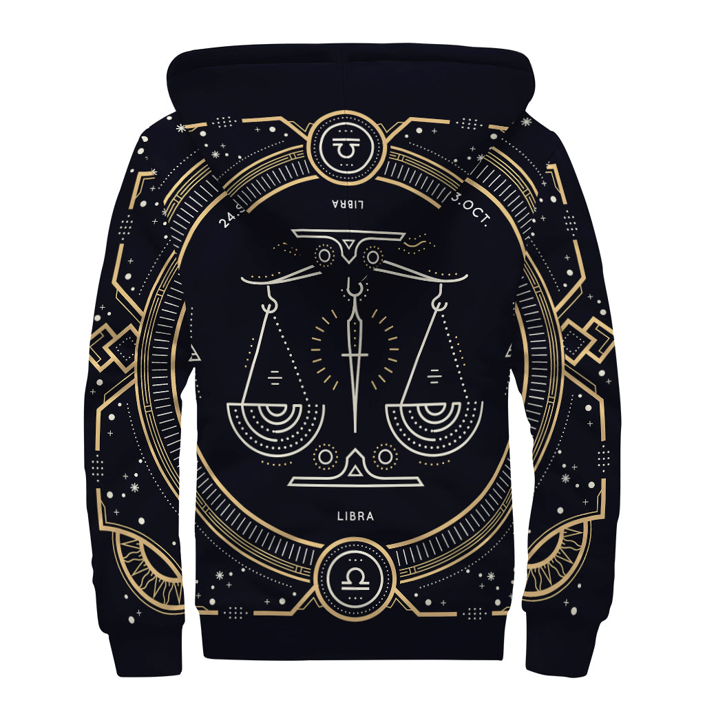 Vintage Libra Zodiac Sign Print Sherpa Lined Zip Up Hoodie