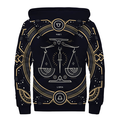 Vintage Libra Zodiac Sign Print Sherpa Lined Zip Up Hoodie