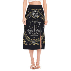 Vintage Libra Zodiac Sign Print Side Slit Midi Skirt