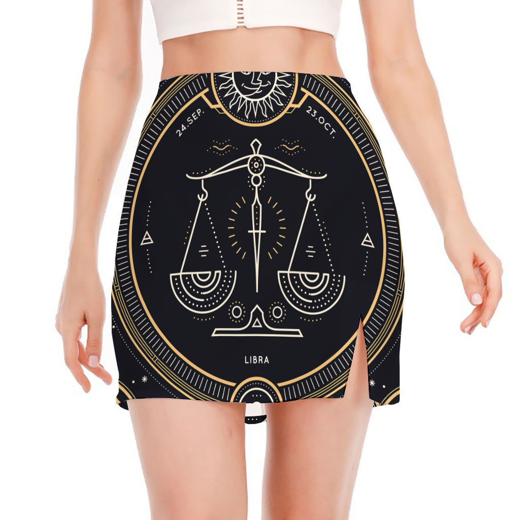 Vintage Libra Zodiac Sign Print Side Slit Mini Skirt