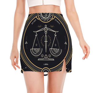 Vintage Libra Zodiac Sign Print Side Slit Mini Skirt