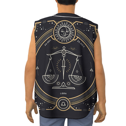 Vintage Libra Zodiac Sign Print Sleeveless Baseball Jersey