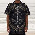 Vintage Libra Zodiac Sign Print Textured Short Sleeve Shirt