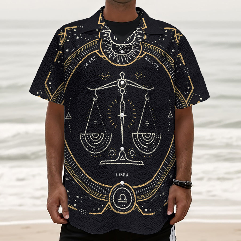 Vintage Libra Zodiac Sign Print Textured Short Sleeve Shirt