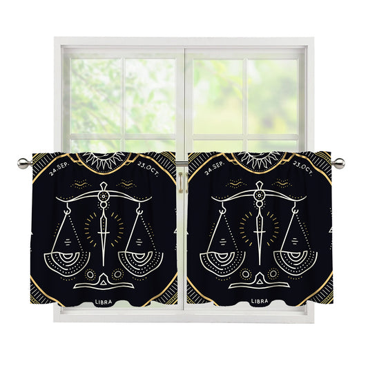 Vintage Libra Zodiac Sign Print Tier Curtains