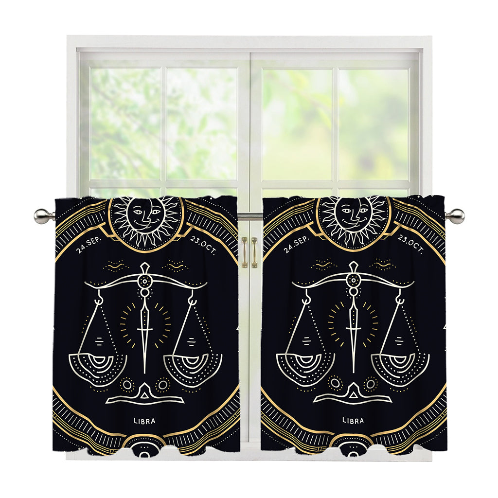 Vintage Libra Zodiac Sign Print Tier Curtains