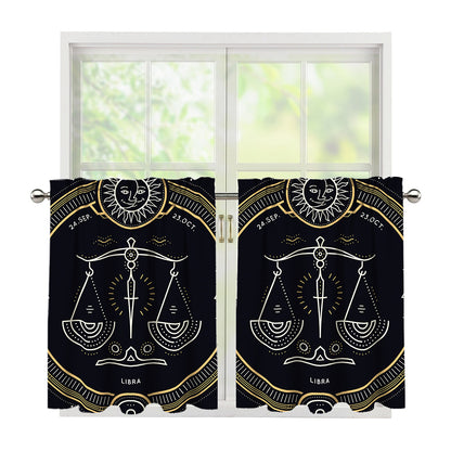 Vintage Libra Zodiac Sign Print Tier Curtains