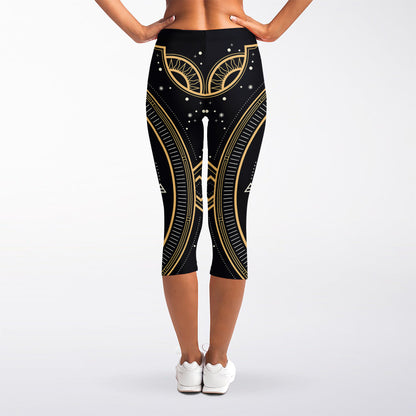 Vintage Libra Zodiac Sign Print Women's Capri Leggings