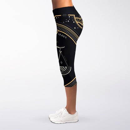 Vintage Libra Zodiac Sign Print Women's Capri Leggings