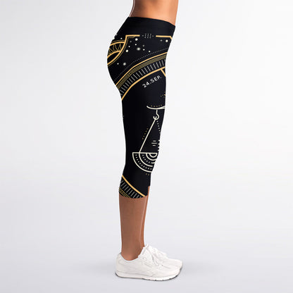 Vintage Libra Zodiac Sign Print Women's Capri Leggings