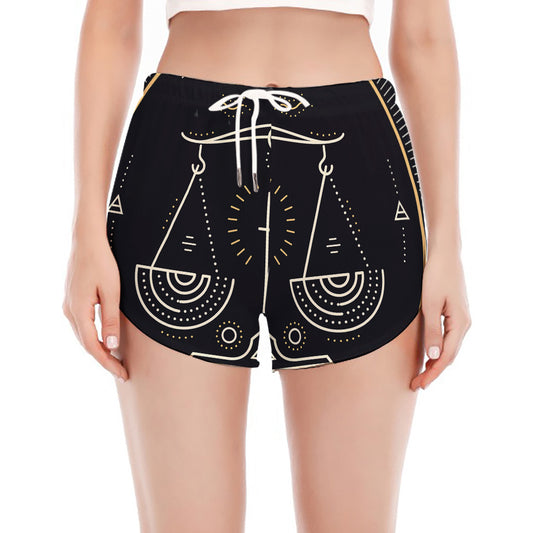Vintage Libra Zodiac Sign Print Women's Split Running Shorts