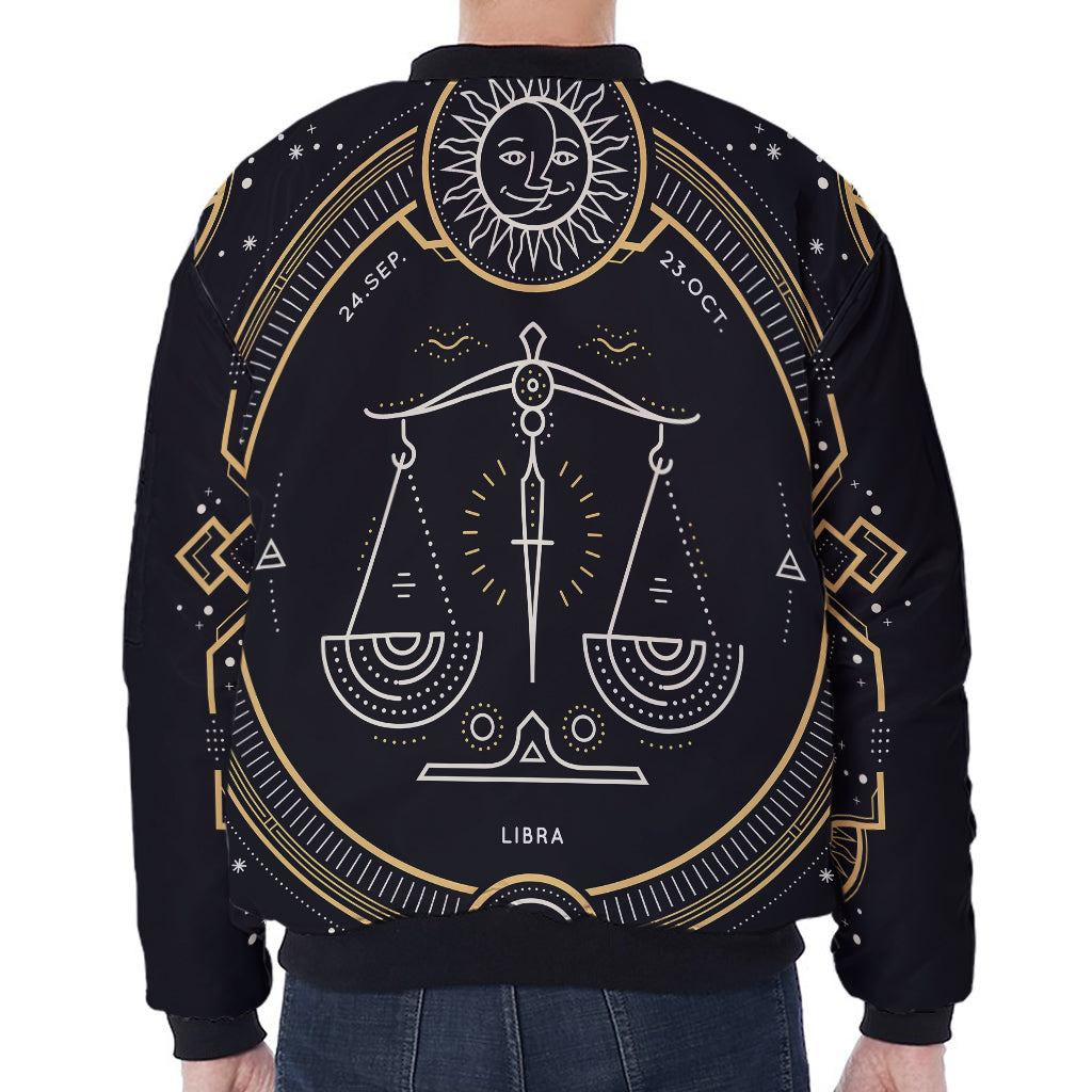 Vintage Libra Zodiac Sign Print Zip Sleeve Bomber Jacket