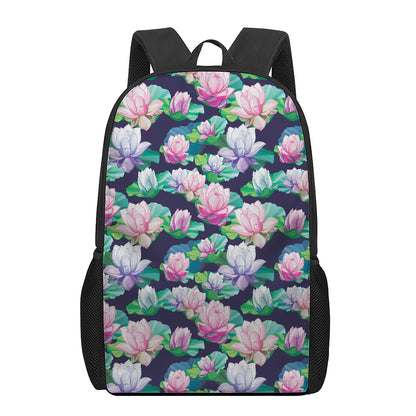 Vintage Lotus Floral Print 17 Inch Backpack