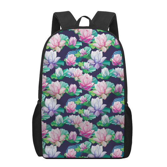 Vintage Lotus Floral Print 17 Inch Backpack
