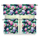 Vintage Lotus Floral Print 3 Piece Kitchen Curtains