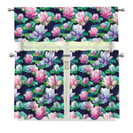 Vintage Lotus Floral Print 3 Piece Kitchen Curtains