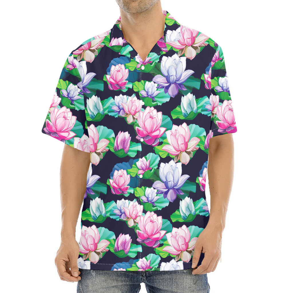 Vintage Lotus Floral Print Aloha Shirt