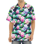 Vintage Lotus Floral Print Aloha Shirt