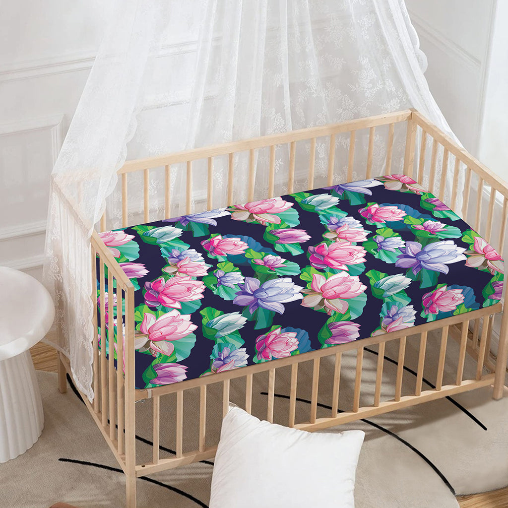 Vintage Lotus Floral Print Baby Crib Sheet