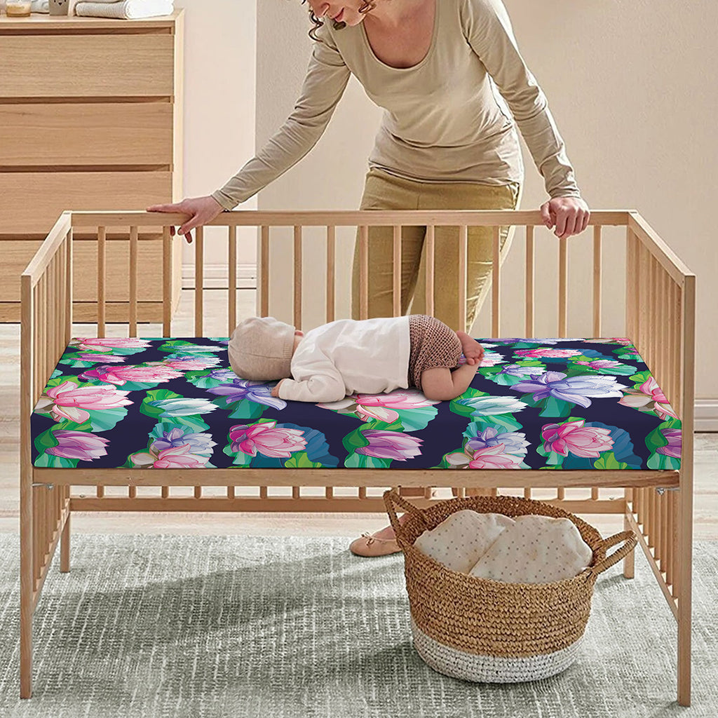 Vintage Lotus Floral Print Baby Crib Sheet