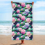 Vintage Lotus Floral Print Beach Towel