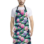 Vintage Lotus Floral Print Bib Apron With Pocket