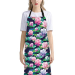 Vintage Lotus Floral Print Bib Apron With Pocket