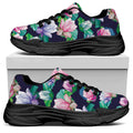 Vintage Lotus Floral Print Black Chunky Shoes