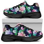 Vintage Lotus Floral Print Black Chunky Shoes