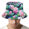Vintage Lotus Floral Print Bucket Hat