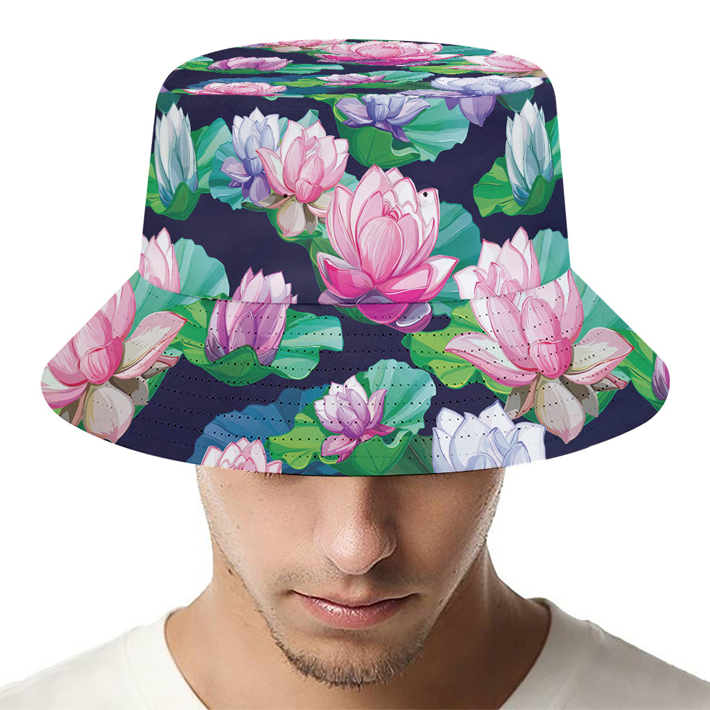 Vintage Lotus Floral Print Bucket Hat
