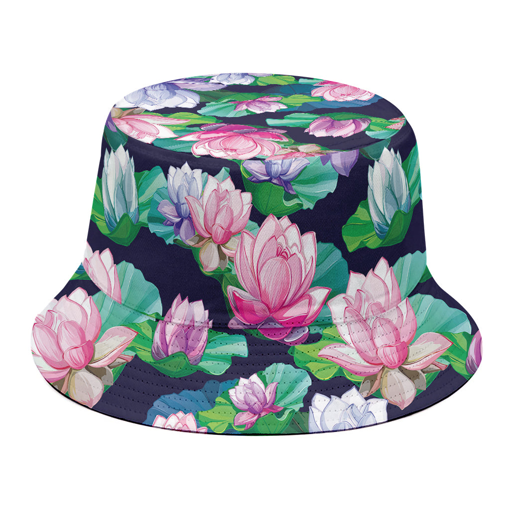 Vintage Lotus Floral Print Bucket Hat