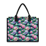 Vintage Lotus Floral Print Canvas Tote Bag