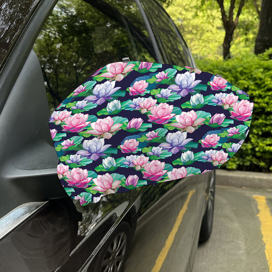 Vintage Lotus Floral Print Car Side Mirror Covers