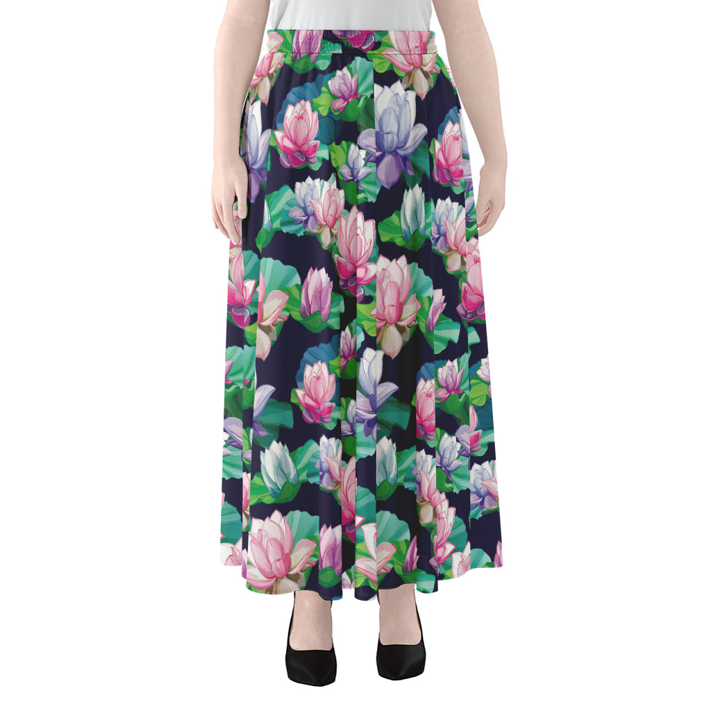 Vintage Lotus Floral Print Chiffon Maxi Skirt