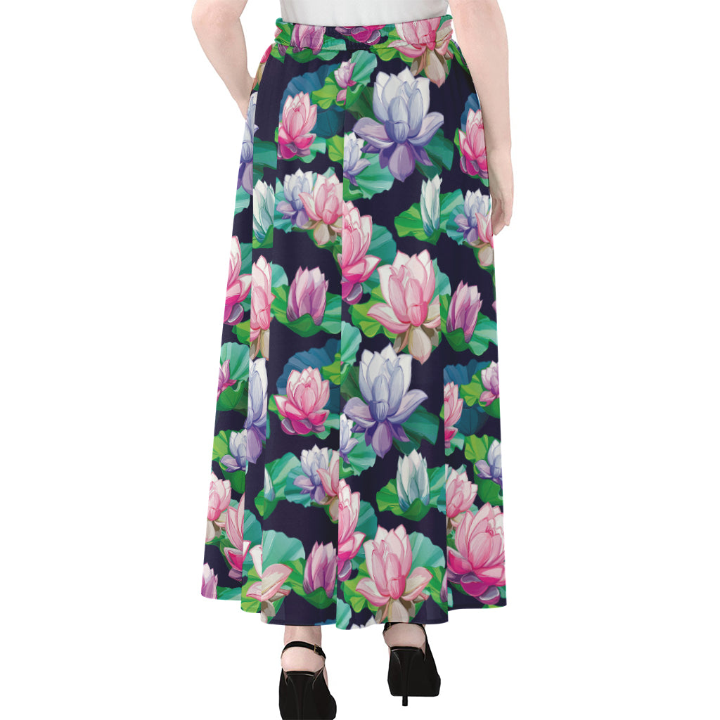 Vintage Lotus Floral Print Chiffon Maxi Skirt