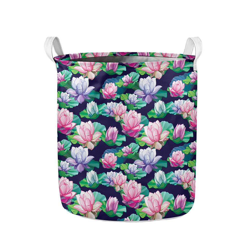 Vintage Lotus Floral Print Collapsible Laundry Basket