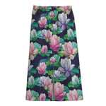Vintage Lotus Floral Print Cotton Front Slit Maxi Skirt