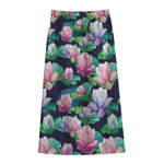 Vintage Lotus Floral Print Cotton Front Slit Maxi Skirt