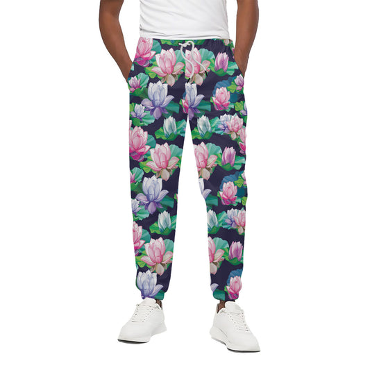 Vintage Lotus Floral Print Cotton Pants