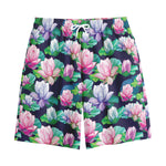 Vintage Lotus Floral Print Cotton Shorts