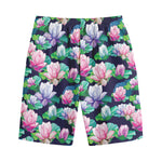 Vintage Lotus Floral Print Cotton Shorts