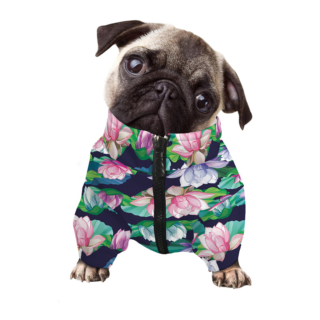 Vintage Lotus Floral Print Dog Zip Up Jacket