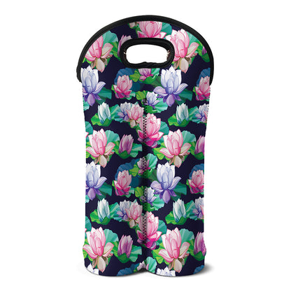 Vintage Lotus Floral Print Double Neoprene Wine Tote