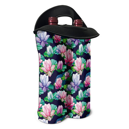 Vintage Lotus Floral Print Double Neoprene Wine Tote