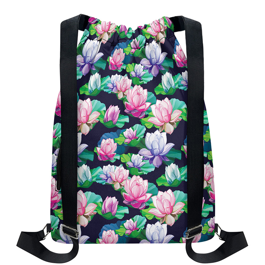 Vintage Lotus Floral Print Drawstring Backpack