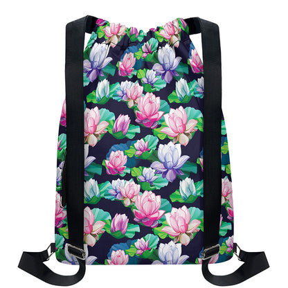 Vintage Lotus Floral Print Drawstring Backpack