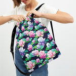 Vintage Lotus Floral Print Drawstring Backpack