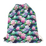 Vintage Lotus Floral Print Drawstring Bag